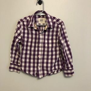 Mini Boden purple check button down 3-4